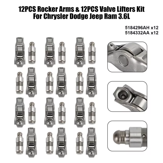 12PCS Rocker Arms & 12PCS Valve Lifters Kit Pour Chrysler Ram 3.6L