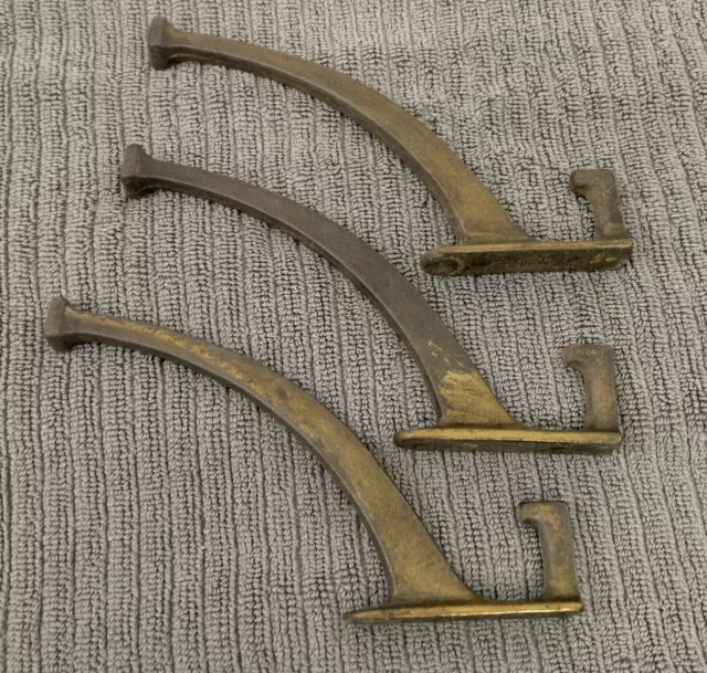 Lot/3 Vintage Mission Style Hall Tree Coat Hooks Cast Iron 7" Antique