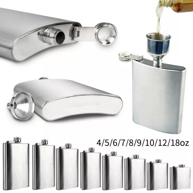 4-18 oz Stainless Steel Pocket Hip Flask Alcohol Whiskey Pot Screw Cap + Funnel