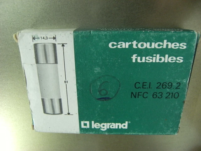 BOITE DE (6) CARTOUCHES - FUSIBLES  " NEUVES " - LEGRAND - 16A  g.1 (Industriel)