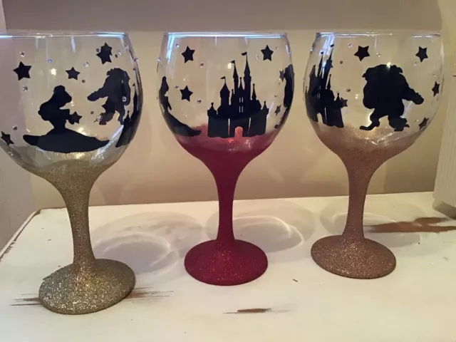 Personalised, Beauty And The Beast, Castle, Glitter, Gin Glass.