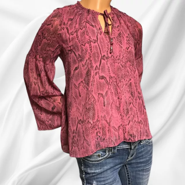Jennifer Lopez Pink Snake Print Lined Wide Bell Long Sleeve Blouse Shirt Top XS