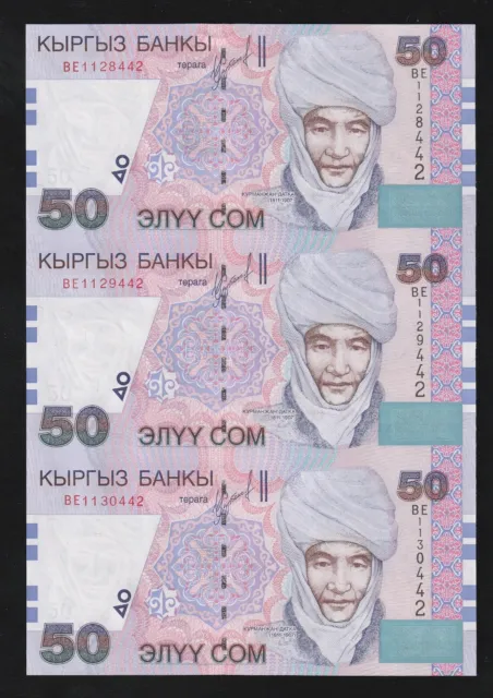 Kyrgyzstan Sheet 3 Uncut 50 Som Nd 2002 P 20 Unc