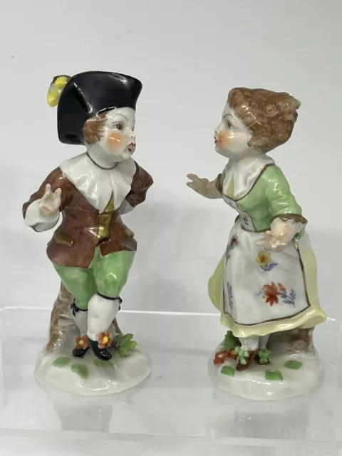 Vintage Capodimonte Naples Porcelain Small Figures. Dancing Boy & Girl Ornaments