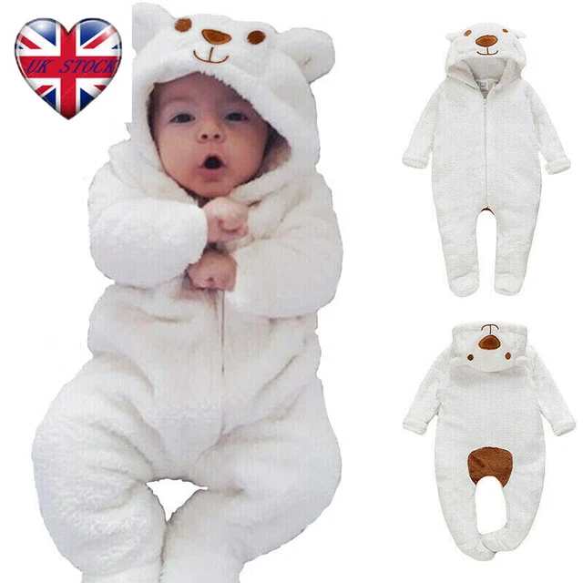 Newborn Baby Boy Girl Kids Bear Hooded Romper Jumpsuit Outfit Clothes Outfits UK