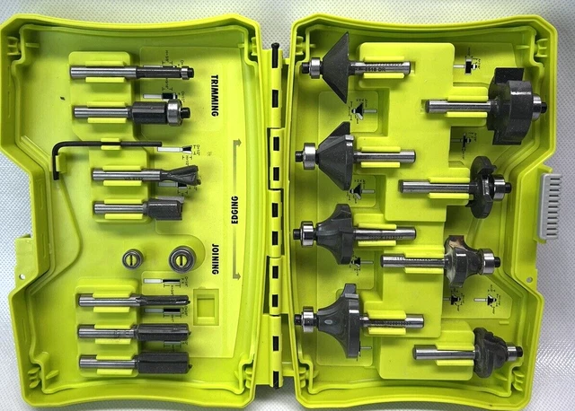 Juego de brocas router de borde de carburo vástago de 15 piezas Ryobi A25R151 con estuche delgado