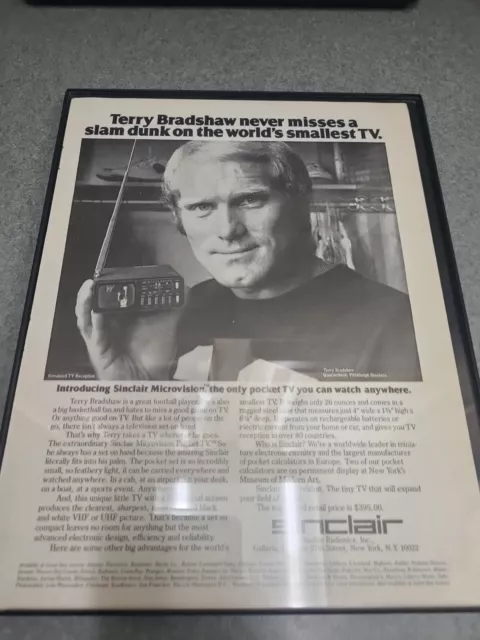 1978 Sinclair Microvision Portable TV Print Ad Terry Bradshaw Framed 8.5x11 2