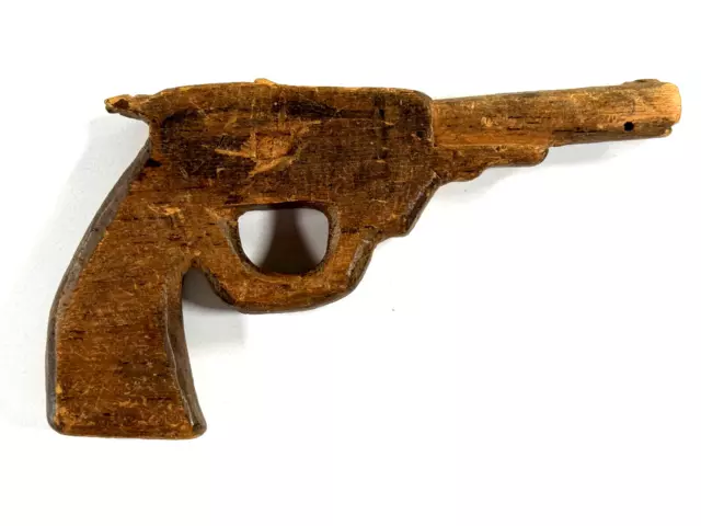 Antique 1930's Folk Art Wood Carved Pistol Gun dust bowl toy