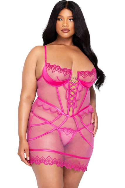 Roma Bubblegum Heart Slip Chemise Set Adult Women Lingerie Li625