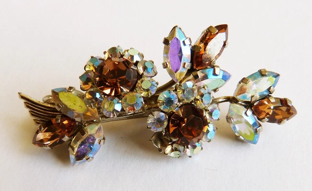 Belle Broche Ancienne En Métal Doré Laiton Et Perle - Années 1950 - Occasion Vintage