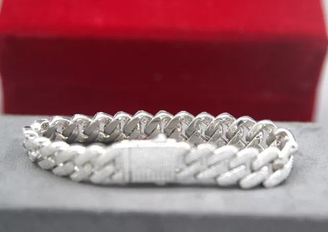 REAL Moissanite 925 Silver Heavy Thick Cuban Miami Link Attractive Mens Bracelet