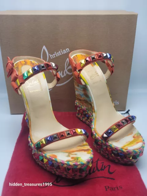 Christian Louboutin Cataclou 140 VEAU VEL/LAMB CUBANA  M188 Size 41 Poppy MULTI