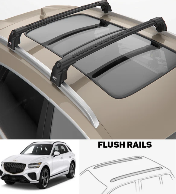 TO FIT GENESIS GV70 2022-2023 Flush Roof Racks Rail Cross Bars Black ...