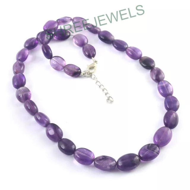 925 Sterling Silver Pretty Purple Amethyst Nugget Beads Strand Necklace Gift