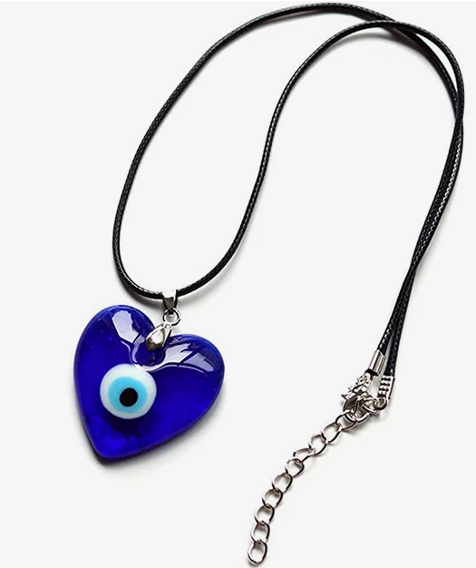 1 PC ***EVIL EYE BLUE TURKISH GLASS NECKLACE with  18" LEATHER ROPE***