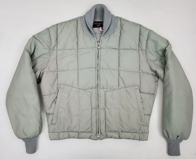 Vintage Tempco Goose Down Puffer Jacket Quilted Gray Men's S/M Made In USA