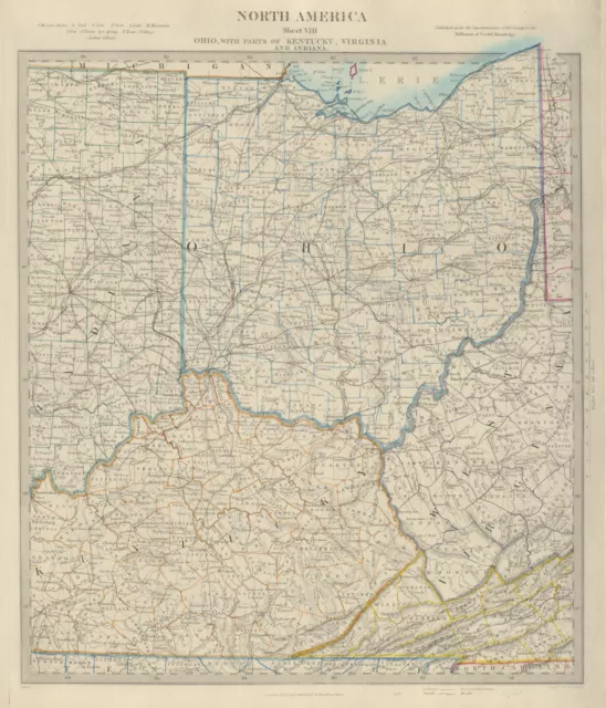 USA. Ohio with parts of Kentucky, Virginia & Indiana. Counties. SDUK 1874 map