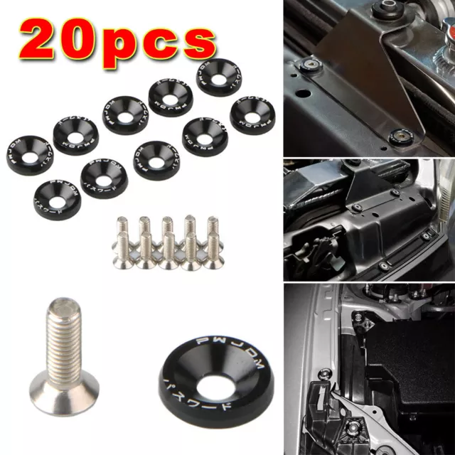 20pcs Washer Aluminum Black Dress Up Kit Billet Engine Bay Fender Bumper Bolt