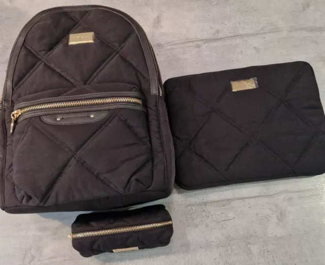 WOMENS RIVER ISLAND Black Quilted Large Backpack Laptop Case