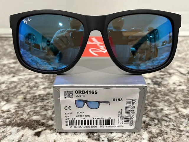 Ray Ban Justin Black Frame Blue Mirror Lens 54 mm Sunglasses RB4165 622/55 54-16