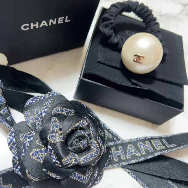 CHANEL CAMELLIA RIBBON Barrette Hair Clip about 8 x 18cm Auth Used