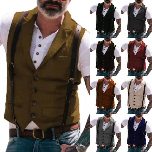 Mens suit Vest Tweed Peak Lapel Waistcoat Vintage Herringbone Casual Formal Vest