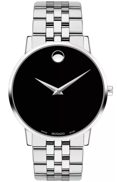 New Movado TC Black Sun-Ray Dial Mens Dress Stainless Steel Watch 0607199