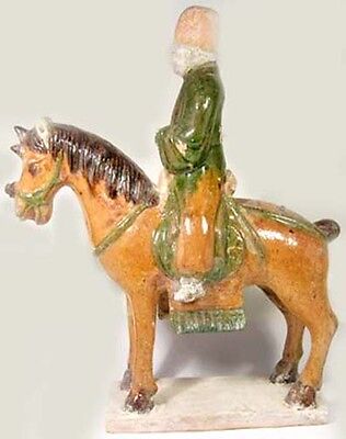 Sancai Horse & Rider Ming 16thC Antique Medieval China Superb Lg Glazed Ceramic