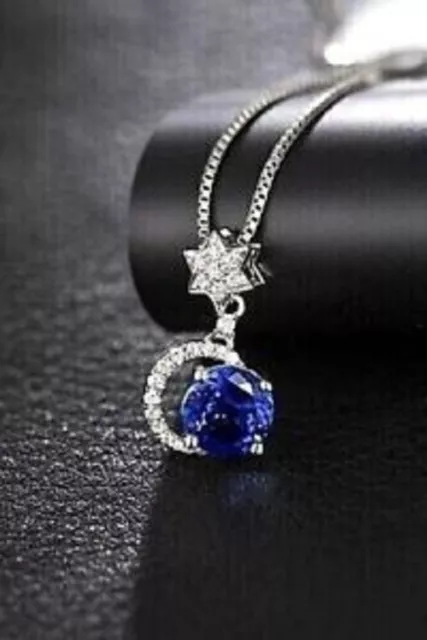 1Ct Round Cut Lab-Created Blue Sapphire Women's Pendant's 14k Gold Plated Plated