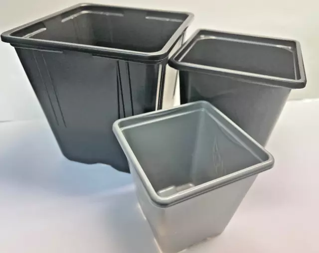 Pack of 25 Square Plastic plant Pots, 7cm, 9cm, 11cm , Pressure formed pots,