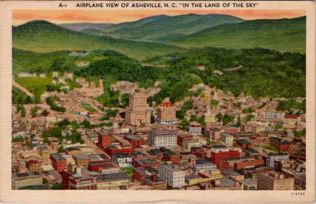 Asheville North Carolina Airplane View 1957 Game Show Entry NY Linen Postcard X2