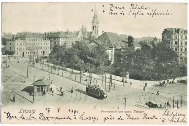 alte Ak Leipzig, Promenade am alten Theater, gelaufen 1901