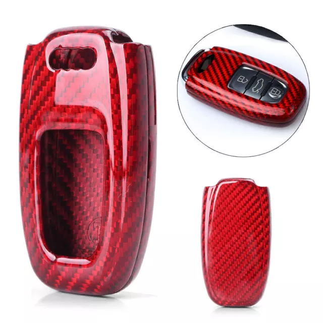 Remote Key Fob Cover Case Shell Fit Audi A3 A4 A5 A6 A7 A8 Carbon Fiber Red Car