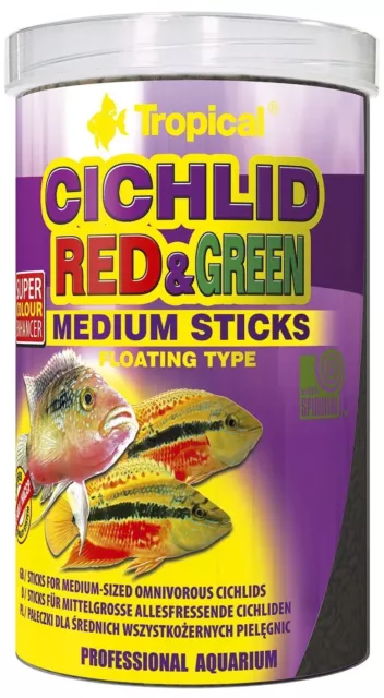 1000 ml TROPICAL CICHLID RED & GREEN MEDIUM STICKS