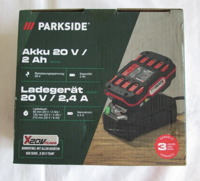 PSIDE Bundle: Parkside 20V Akku & Ladegerät 2,4A + 2Ah Akku + Flaschenöffner Schlüsselanhänger