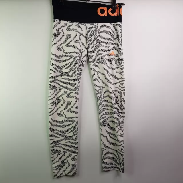 Adidas Active Graphic Leggings Girls Size 9-10 Yrs Black White Stretch Sports