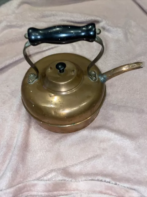 Vintage Copper Kettle With Wooden Handle. Beautiful With Lots Of Character