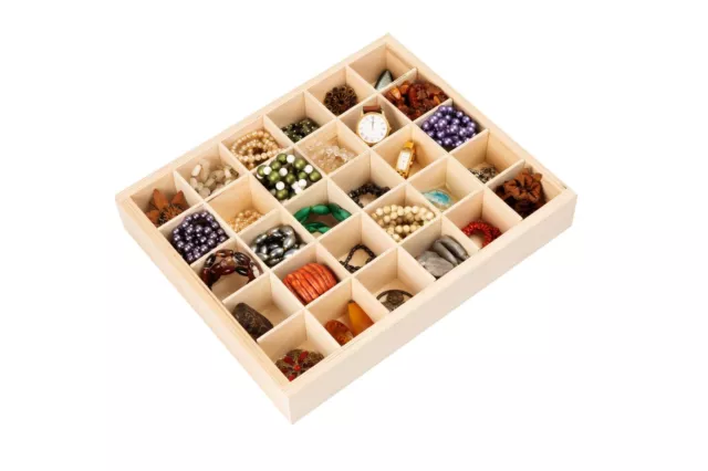 Multi Compartment Wooden Storage Box with Lid Tray Container LID12
