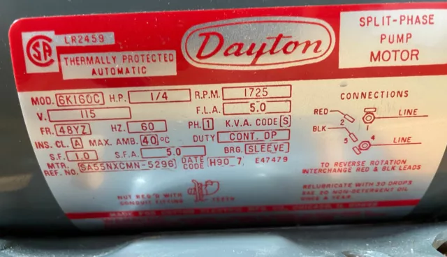 Dayton Single Phase General Purpose Industrial Electric AC MOTOR MOD# 6K160C 2