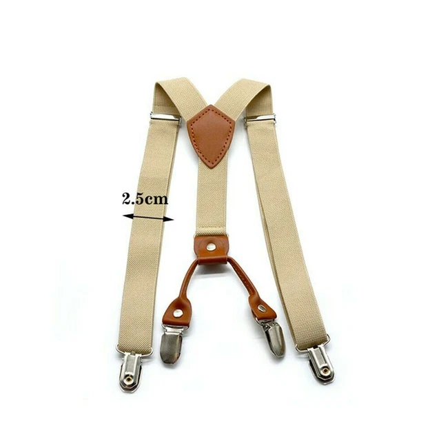 New Unisex Suspenders Adjustable Elastic Braces Leather Button Holes Beige