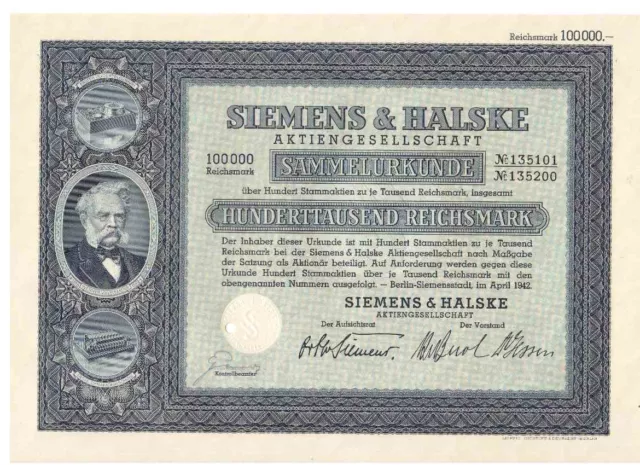 Siemens & Halske AG 100000 Reichsmark  1942 Berlin Siemensstadt