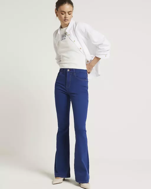 RIVER ISLAND WOMENS Blue Denim Flared Jeans 14 S $29.84 - PicClick