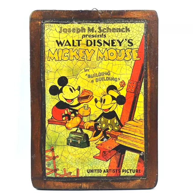 TARGA DA COLLEZIONE VINTAGE in LEGNO Disney TOPOLINO MICKEY MOUSE 36X26 CM RARA