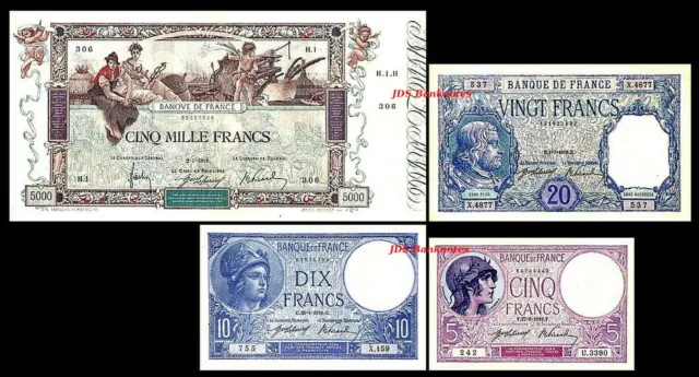 2x  5, 10, 20, 5000 Fr. - Edition 1916 - 1937 - Reproduction - 14