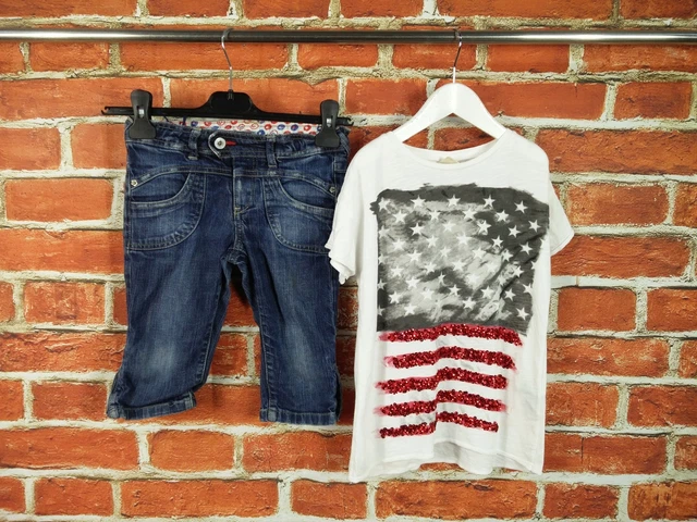 Girls Bundle Age 5-6 Years 100% Zara Bermuda Blue Denim Shorts Tee Sequins 116Cm