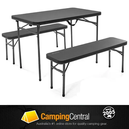 Oztrail Ironside 3Pc Picnic Table Camping Bench Chair Seat Portable Camp Table