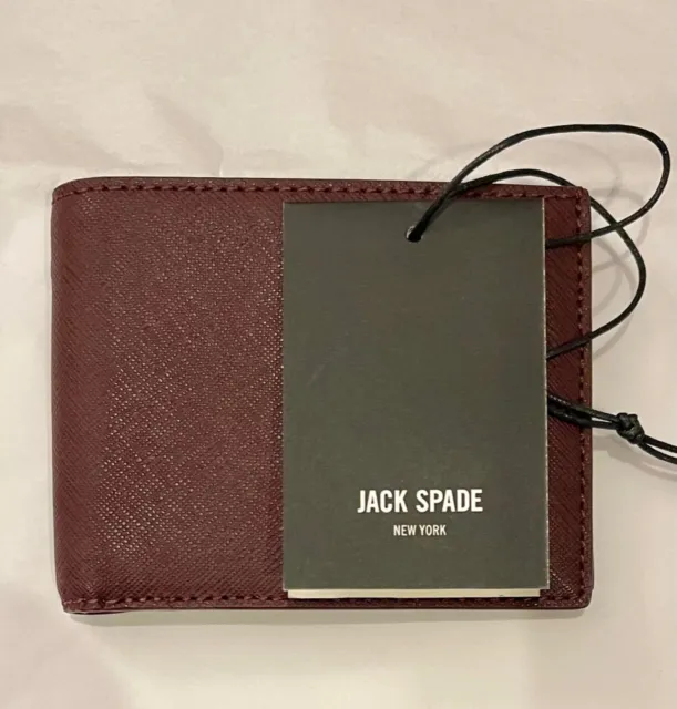 Jack Spade Mens Barrow Leather Slim Bifold Wallet Wine NWT