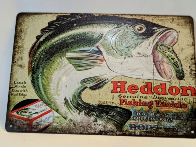 Heddon Famous Fishing Lures Wall Hanging Tin Sign Nautical Decor