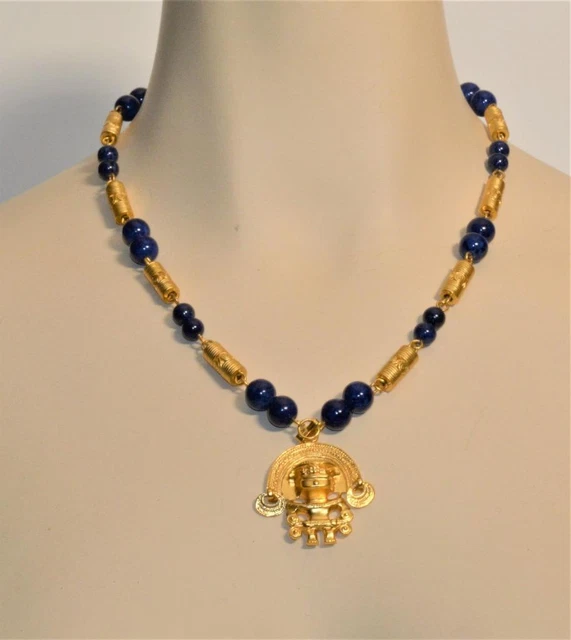 Collier Vintage Jacky De G. Paris - Modèle Inca, Pâte De Verre - Pendentif Doré - Occasion