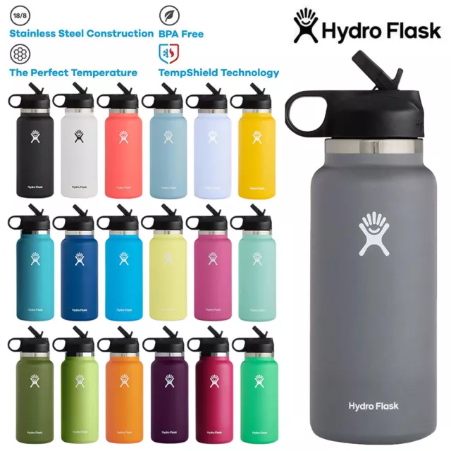 Hydro Flask 40oz Water Bottle Stainless Steel Wide Mouth Thermo Mug w/ Straw Lid